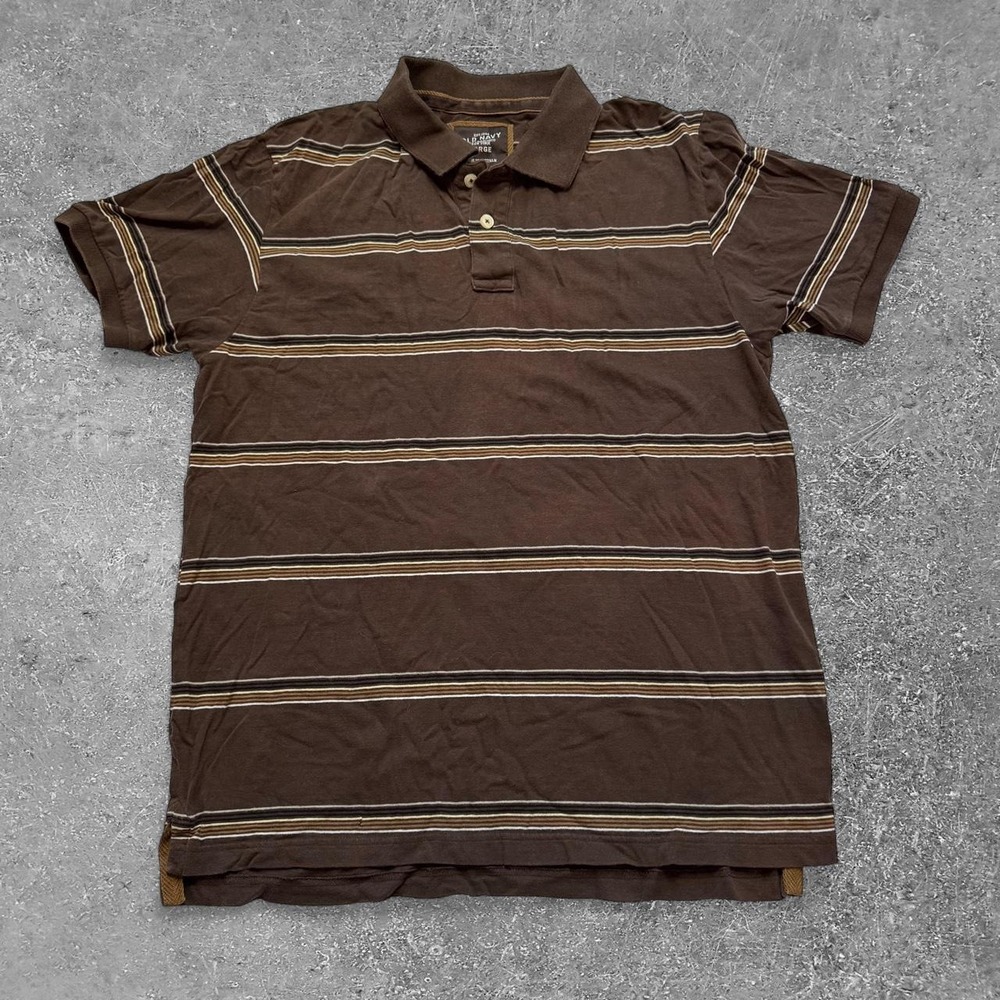 Old Navy Brown Horizontal Striped Polo Shirt Mens Large Y2K Preppy Cotton Short